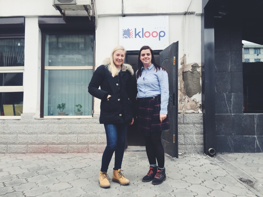 Emma and Anna outside of Kloop's office