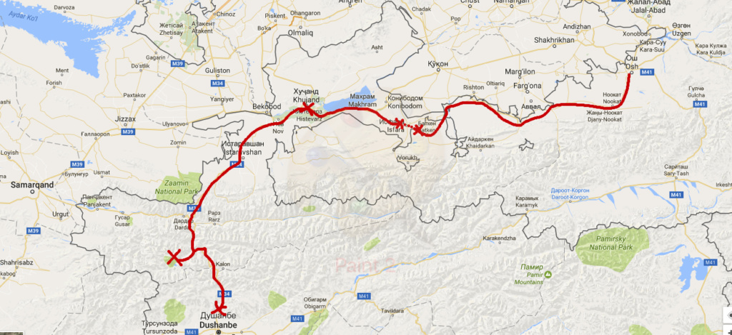 map osh to dunshanbe